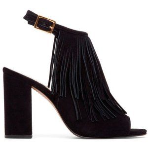 Vince Camuto Winiveer Black Suede Fringe Block Sandal Size 7.5